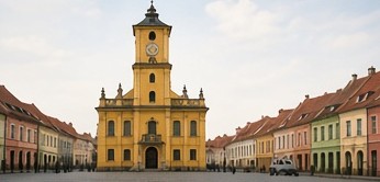 Yellow old town hall on the square in Jablonec